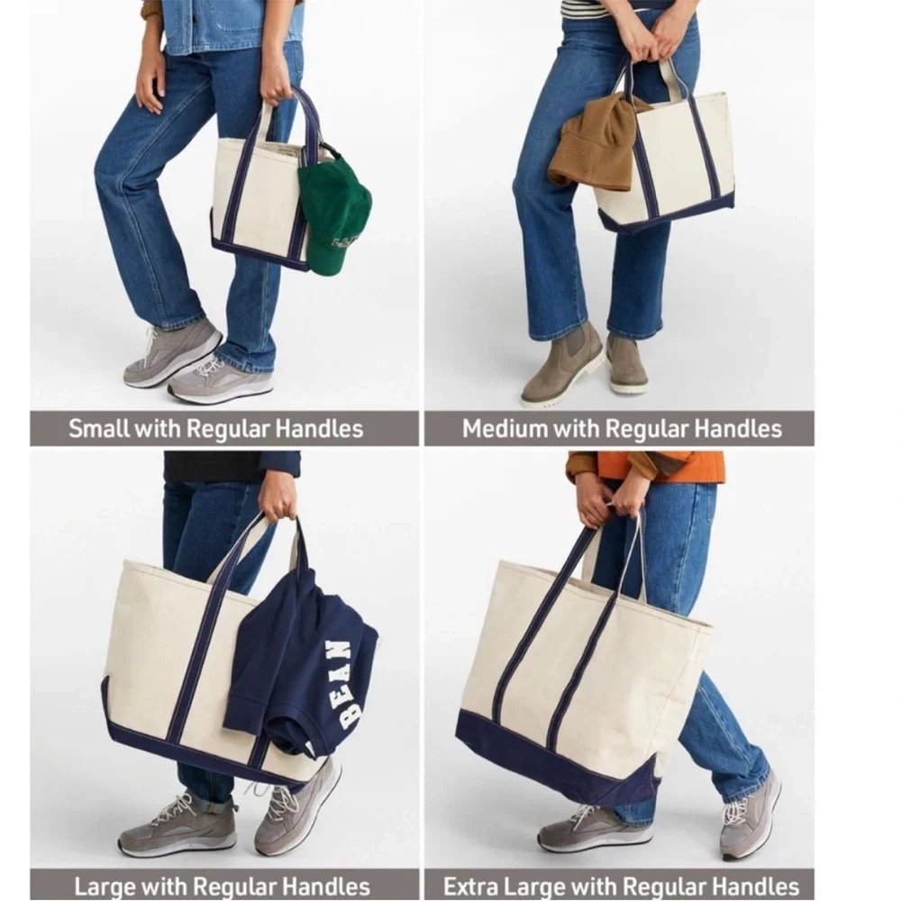 L.L. Bean Boat and Tote Open-Top Medium with Long Handles Blue White